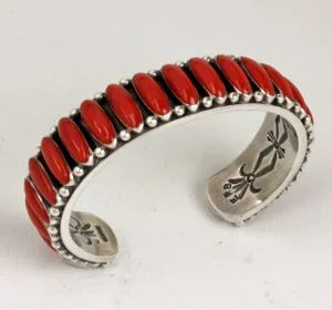 red coral and silver bracelet